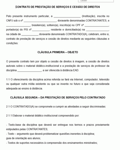 Modelo de Contrato entre a Instituição e Professor para ensino a distância EAD