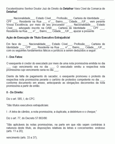 Modelo de Petição de Título Executivo Extrajudicial de Nota Promissória