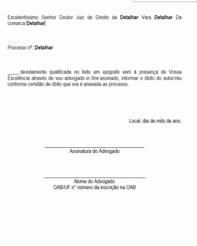 Modelo de Petição de Comunicação de Óbito do Autor-Parte