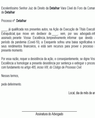 Modelo de Petição Interlocutória de Desistência (Covid-19)