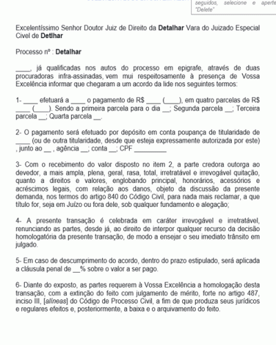 Modelo de Petição de Acordo Extrajudicial para Juntar no Processo Judicial