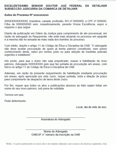 Modelo de Petição de Habilitação nos Autos na Justiça Federal