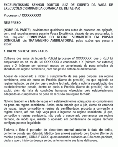 Modelo De Petição Conversão De Regime Semiaberto Em Prisão Domiciliar