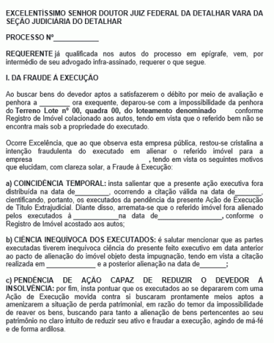 Modelo de Petição Incidente de Fraude à Execução