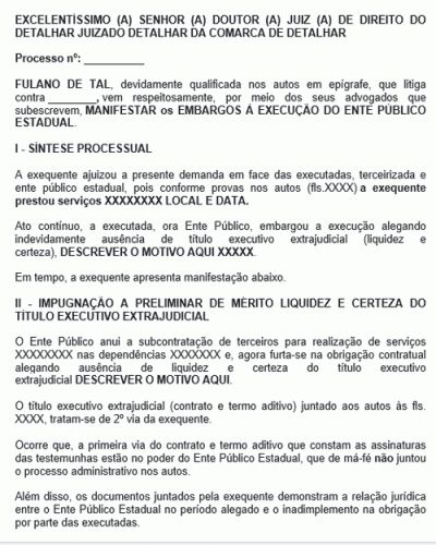 Modelo de Petição Manifestação de Embargos à Execução CC Pedido de Conversão em Ação de Cobrança