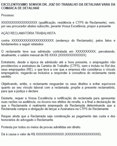 Modelo de Petição Declaratória Trabalhista