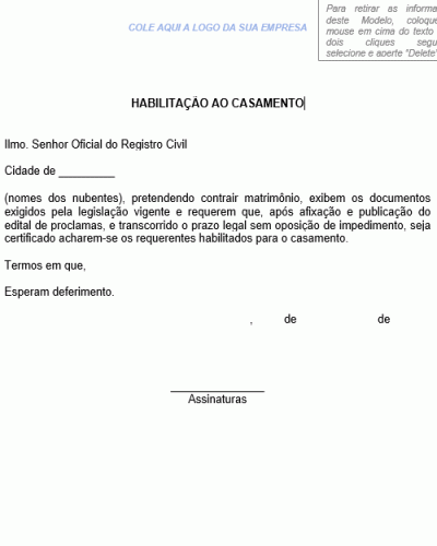 Modelo de Requerimento - Habilitação ao Casamento