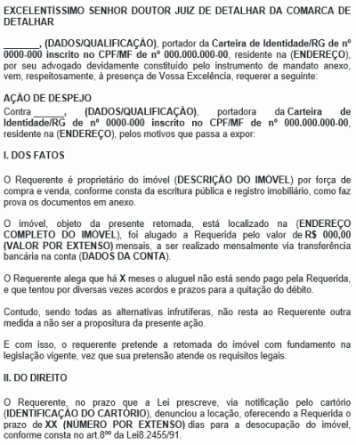 Modelo de Petição Ação de Despejo – Novo CPC