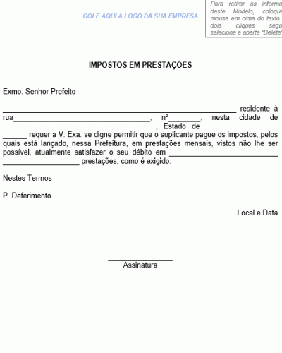 Modelo de Requerimento - Impostos em Prestações