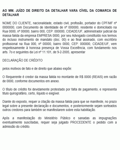 Modelo de Petição Declaração De Crédito