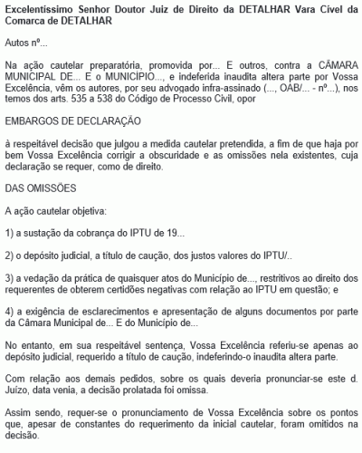 Modelo de Petição Embargos de Declaração por Obscuridade e Omissão