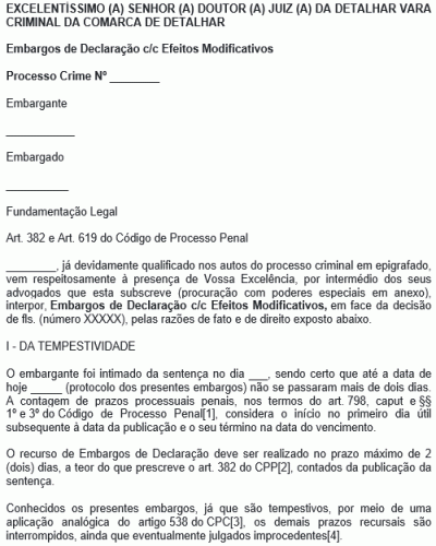 Modelo de Petição Embargos de Declaração com Efeitos Modificativos