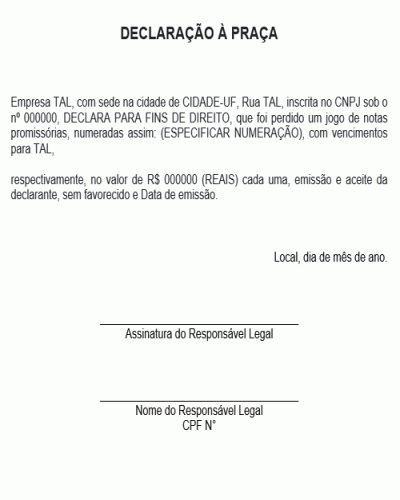 Modelo de Declaração À Praça