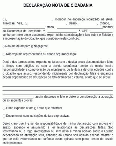 Modelo de Declaração Nota de Cidadania