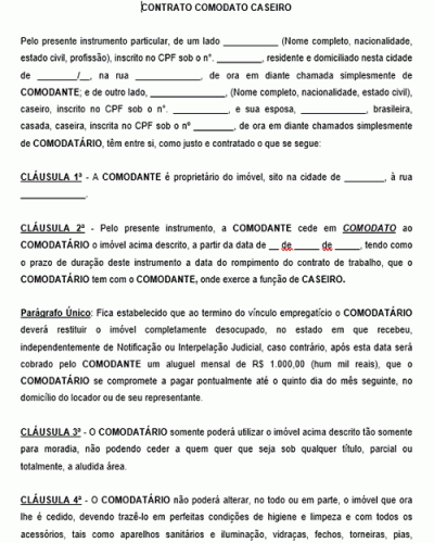 Modelo de Contrato de Comodato Casa Caseiro