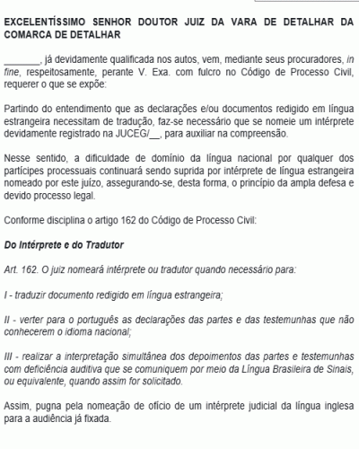 Modelo de Petição para Requisitar Intérprete Judicial