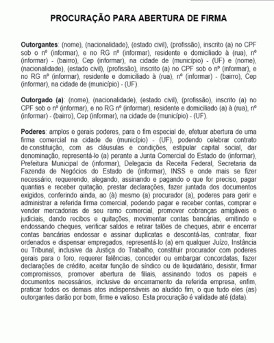 Modelo de Procuração para Abertura de Firma