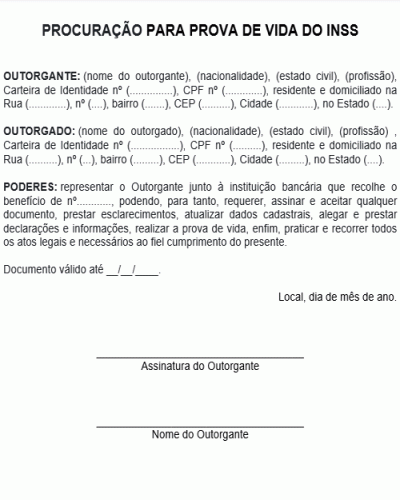 Modelo de Procuração para Prova de Vida do INSS