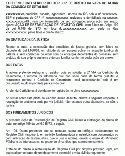 Modelo de Petição Ação de Requisição de 2ª via de Casamento Civil