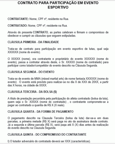 Modelo de Contrato para Participação em Evento Esportivo