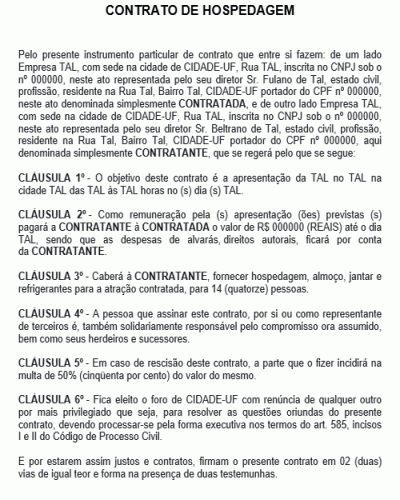 Modelo de Contrato de Hospedagem