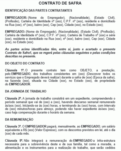 Modelo de Contrato De Safra