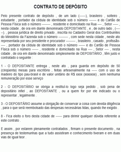 Modelo de Contrato de Depósito