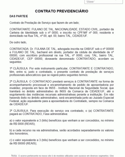 Modelo de Contrato Previdenciário