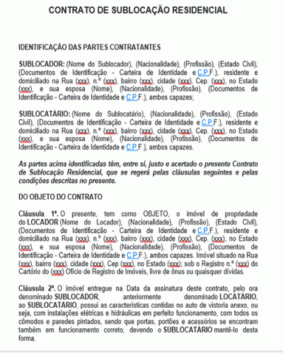 Modelo de Contrato de Sublocação Residencial