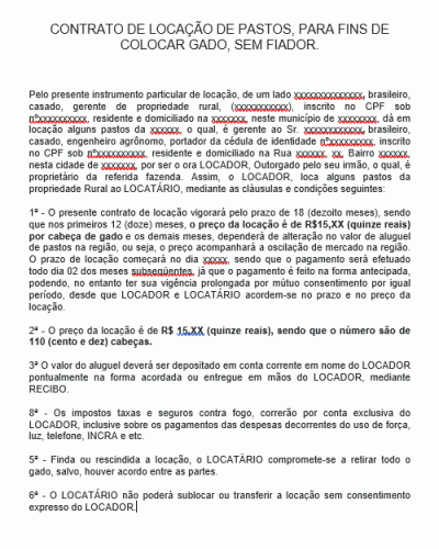 Modelo de Contrato de Locação de Pastos