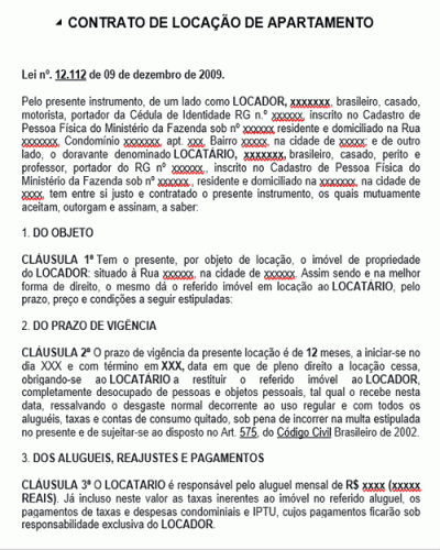 Modelo de Contrato de Locação de Apartamento