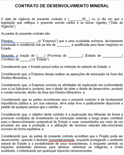 Modelo de Contrato de Desenvolvimento Mineral