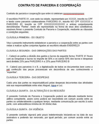 Referência De Contrato De Parceria E Cooperação Modelo Gratuito