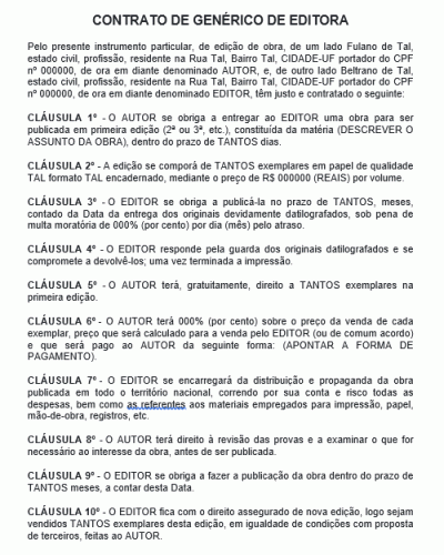 Modelo de Contrato Genérico de Editora