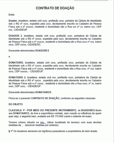 Modelo de Contrato de Doação de Imóvel