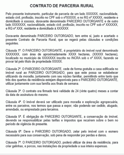 Modelo de Contrato de Parceria Rural