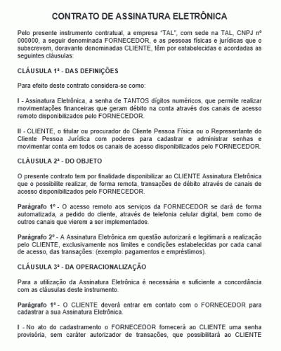 Modelo de Contrato de Assinatura Eletrônica