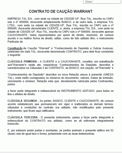 Modelo de Contrato de Caução Warrant