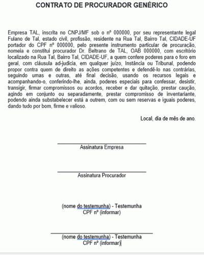 Modelo de Contrato de Procurador Genérico