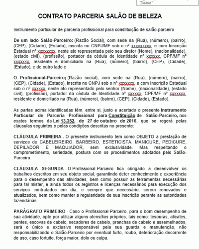 Modelo de Contrato Parceria Salão de Beleza