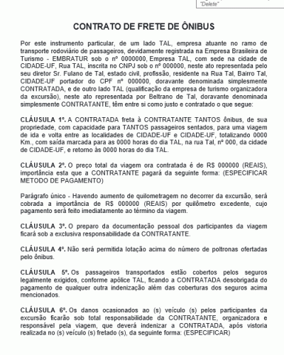 Modelo de Contrato de Frete de Ônibus