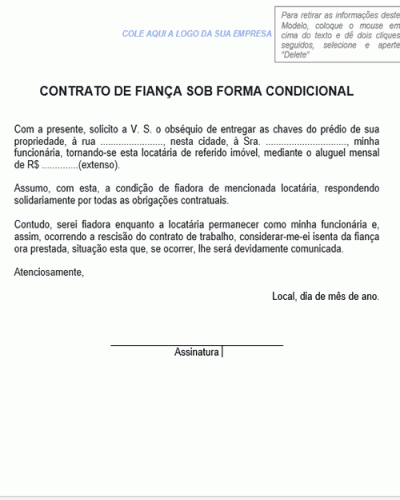 Modelo De Contrato De Fiança Sob Forma Condicional