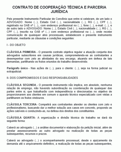 Modelo de Contrato de Parceria 50-50