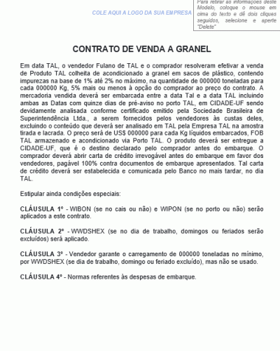 Modelo de Contrato de Venda a Granel