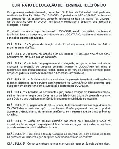 Modelo de Contrato de Locação de Terminal Telefônico