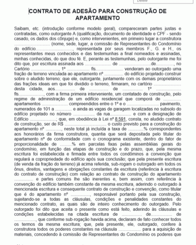 Modelo de Contrato de Adesão para Construção de Apartamento