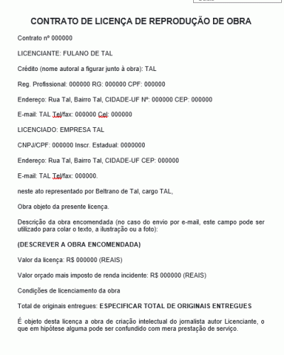 Modelo de Contrato de Licença de Reprodução de Obra