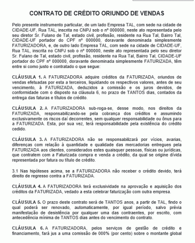 Modelo de Contrato de Crédito Oriundo de Vendas