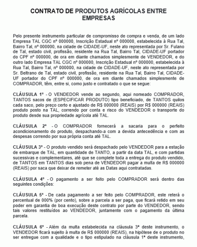 Modelo de Contrato de Produtos Agrícolas entre Empresas