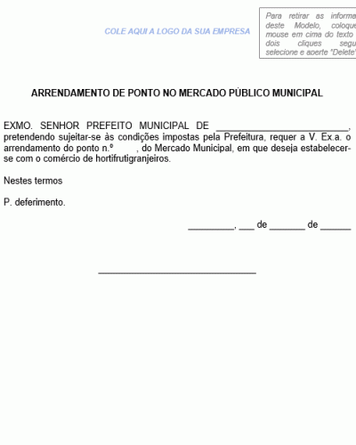 Modelo de Requerimento - Arrendamento de Ponto no Mercado Público Municipal